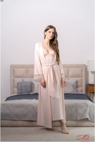 Подовжений халат із бамбука та бавовни прикрашений мереживом Your Touch PP-4021